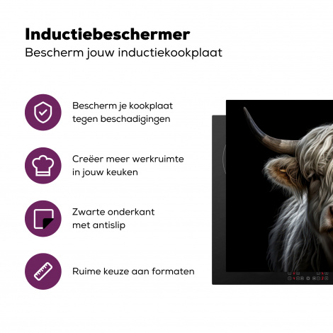 Inductiebeschermer - Schotse hooglander - Dieren - Koeien - Portret - Zwart-3