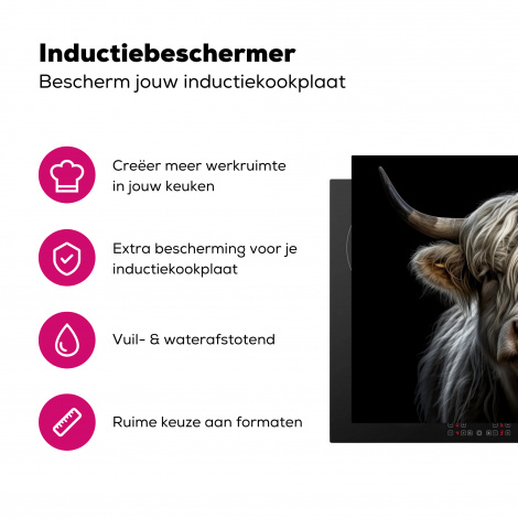Inductiebeschermer - Schotse hooglander - Dieren - Koeien - Portret - Zwart-3