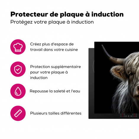 Protège-plaque à induction - Highlander écossais - Animaux - Vaches - Portrait - Noir-3