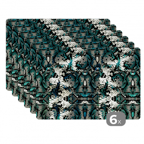 Premium placemats (6 stuks) - Dierenprint - Wit - Zwart - Turquoise - 45x30 cm-thumbnail-1