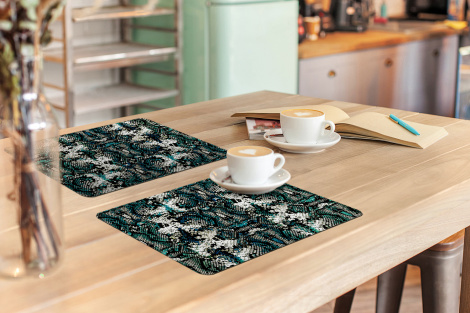 Premium placemats (6 stuks) - Dierenprint - Wit - Zwart - Turquoise - 45x30 cm-3