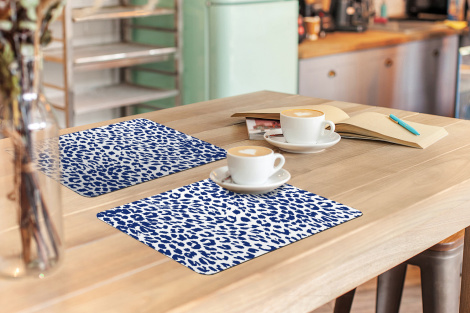 Premium placemats (6 stuks) - Panterprint - Blauw - Vlekken - 45x30 cm-3