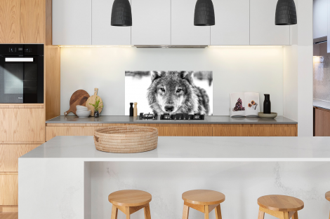 Spritzschutz Küche - Tierprofil Wolf in Schwarz und Weiß-thumbnail-3