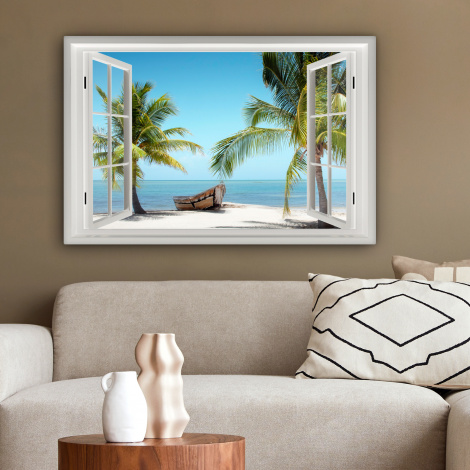 Canvas schilderij - Doorkijk - Strand - Palmboom-2