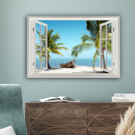 Canvas schilderij - Doorkijk - Strand - Palmboom-4