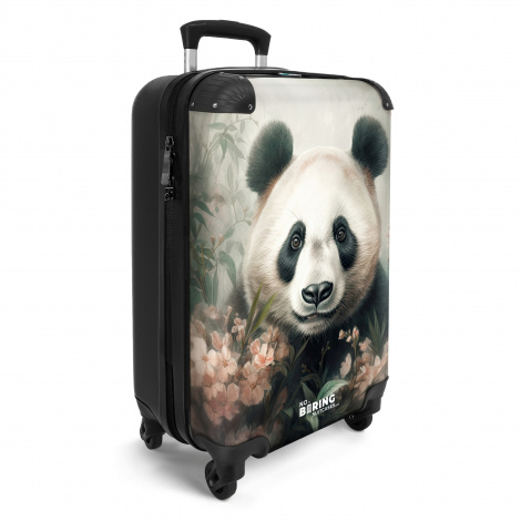 Koffer - Zwart-witte panda verstopt achter roze bloemen-2