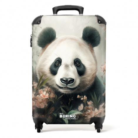 Koffer - Zwart-witte panda verstopt achter roze bloemen
