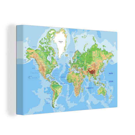Canvas schilderij - Wereldkaart - Topografie - Atlas-thumbnail-1