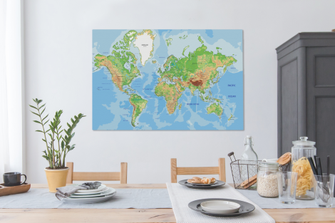 Canvas schilderij - Wereldkaart - Topografie - Atlas-4