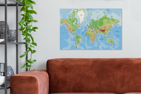Canvas schilderij - Wereldkaart - Topografie - Atlas-thumbnail-2