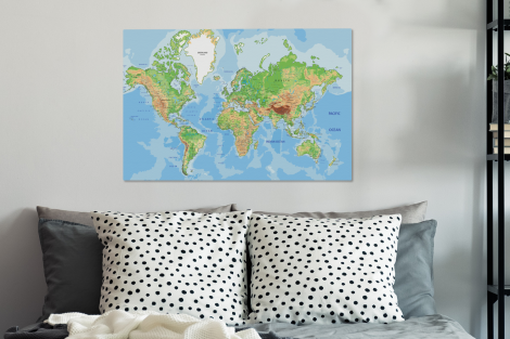 Canvas schilderij - Wereldkaart - Topografie - Atlas-thumbnail-3