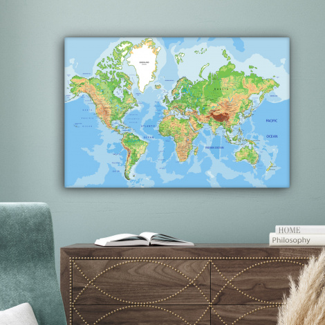 Canvas schilderij - Wereldkaart - Topografie - Atlas-4