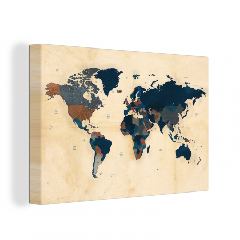 Canvas - Wereldkaart - Vintage - Papyrus