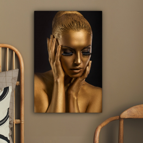 Leinwandbild - Gold - Frau - Schwarz und Gold-2