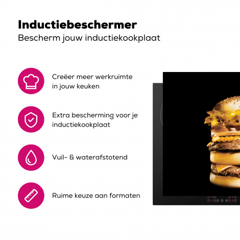 Inductiebeschermer - Gouden hamburger op een zwarte achtergrond.-3
