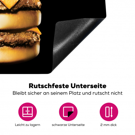 Herdabdeckplatte Goldener Hamburger auf schwarzem Hintergrund.-4