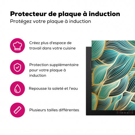 Protège-plaque à induction - Vagues dorées sur fond bleu-3