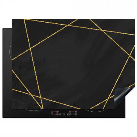 Herdabdeckplatte Geometrisches Muster aus goldenen Linien auf schwarzem Hintergrund
