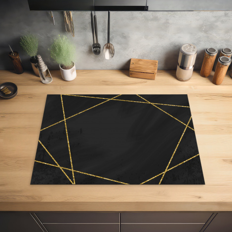 Herdabdeckplatte Geometrisches Muster aus goldenen Linien auf schwarzem Hintergrund-2