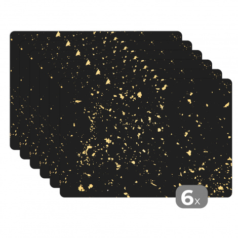 Premium placemats (6 stuks) - Gouden vlokken op een zwarte achtergrond - 45x30 cm
