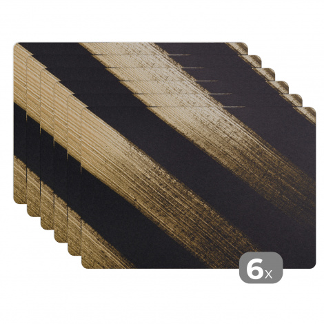 Premium placemats (6 stuks) - Gouden verfstrepen op een zwarte achtergrond - 45x30 cm-1