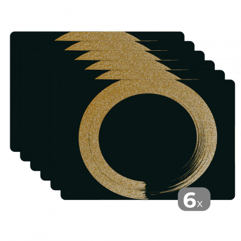 Premium placemats (6 stuks) - Cirkel van gouden glitter op een zwarte achtergrond - 45x30 cm-1