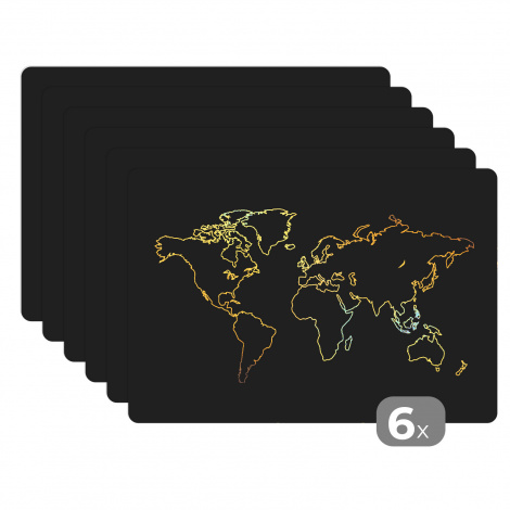 Tischset (6er Set) - Goldene Weltkarte auf schwarzem Hintergrund - 45x30 cm-1