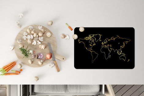 Premium placemats (6 stuks) - Gouden wereldkaart op een zwarte achtergrond - 45x30 cm-4