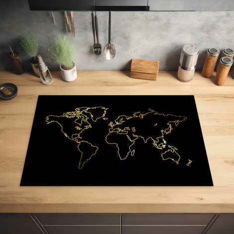 Inductie beschermer - Gouden wereldkaart op een zwarte achtergrond-2