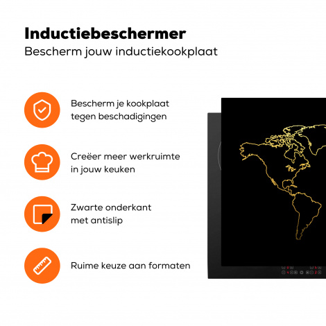 Inductie beschermer - Gouden wereldkaart op een zwarte achtergrond-3