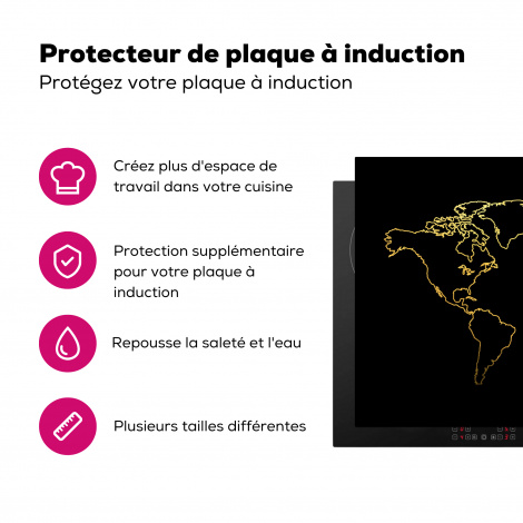 Protège-plaque à induction - Carte du monde en or sur fond noir-3