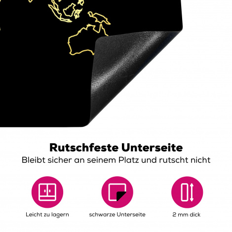 Herdabdeckplatte Goldene Weltkarte auf schwarzem Hintergrund-4