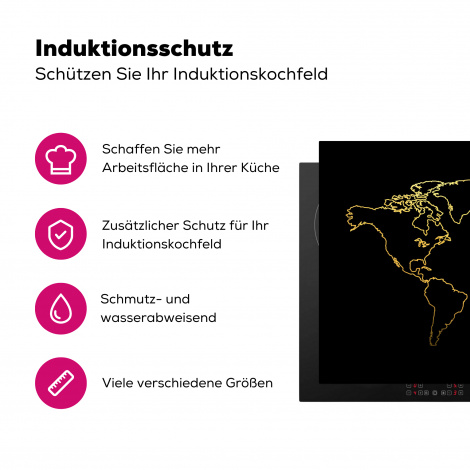 Herdabdeckplatte Goldene Weltkarte auf schwarzem Hintergrund-3