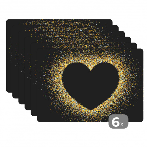 Premium placemats (6 stuks) - Gouden hart op een zwarte achtergrond - 45x30 cm-1