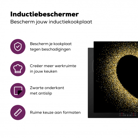 Inductiebeschermer - Gouden hart op een zwarte achtergrond-3