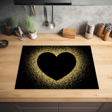 Herdabdeckplatte Goldenes Herz auf schwarzem Hintergrund-2