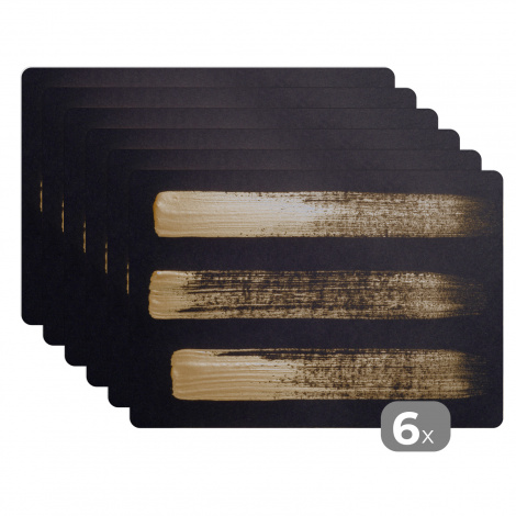 Premium placemats (6 stuks) - Patroon van gouden verf op een zwarte achtergrond - 45x30 cm