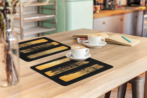 Premium placemats (6 stuks) - Patroon van gouden verf op een zwarte achtergrond - 45x30 cm-3