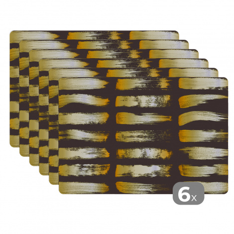 Premium placemats (6 stuks) - Gouden strepen op een zwarte achtergrond - 45x30 cm