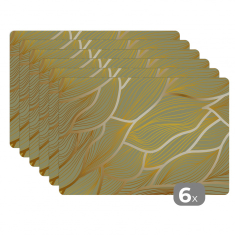 Premium placemats (6 stuks) - Gouden golven op een groene achtergrond - 45x30 cm