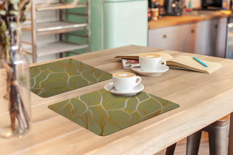 Premium placemats (6 stuks) - Gouden golven op een groene achtergrond - 45x30 cm-3