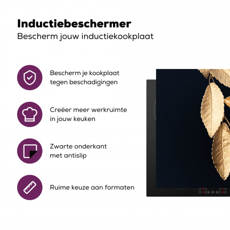 Inductiebeschermer - Bladeren - Zwart - Goud - Luxe - Planten-3