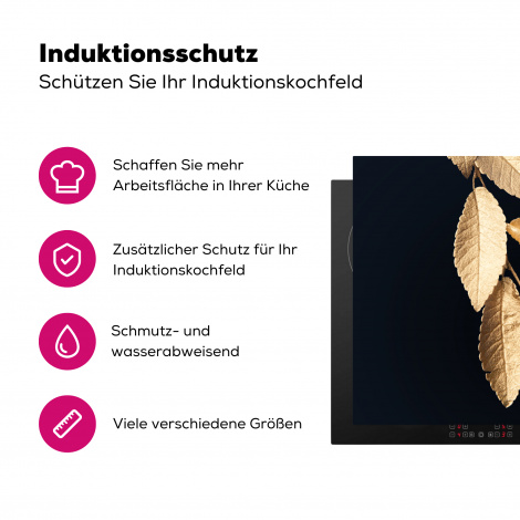 Herdabdeckplatte - Blätter - Schwarz - Gold - Luxus - Pflanzen-3
