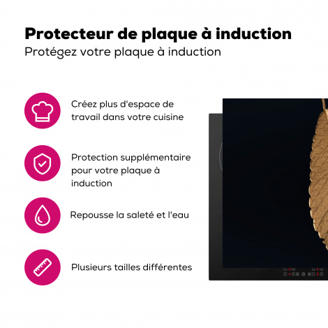 Protège-plaque à induction - Feuilles - Noir - Or - Luxe - Nature-3