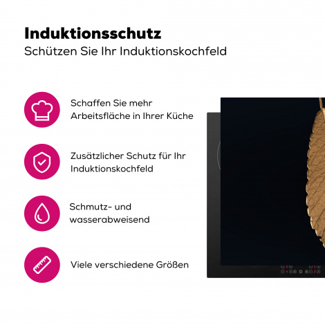 Herdabdeckplatte - Blätter - Schwarz - Gold - Luxus - Natur-3