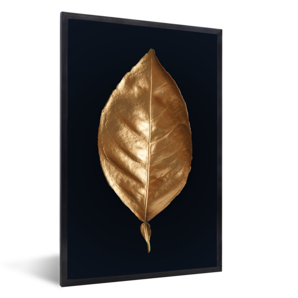Poster met lijst - Bladeren - Chic - Goud - Planten - Zwart - Staand