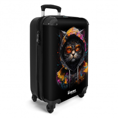 Koffer - Kat met kleurrijk vest en oranje bril-2