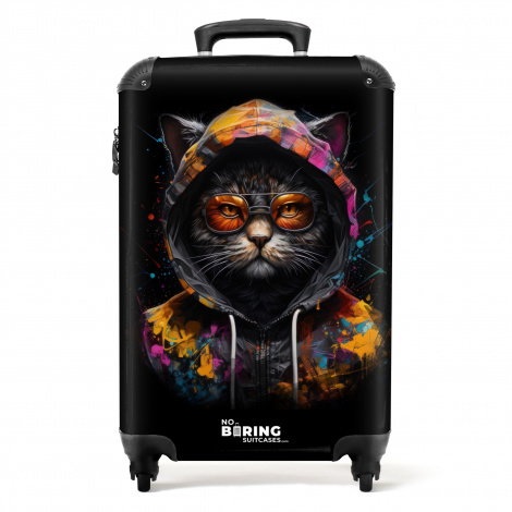 Koffer - Kat met kleurrijk vest en oranje bril