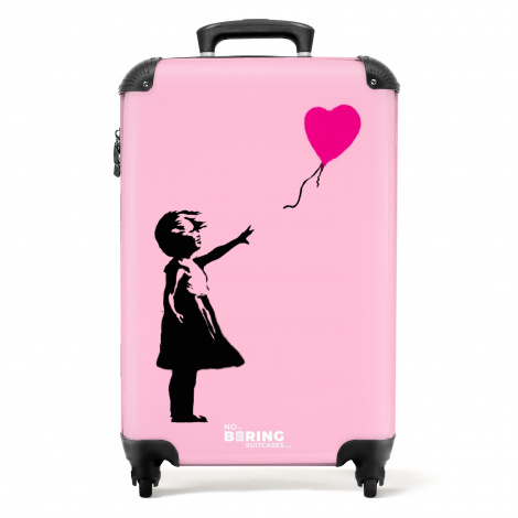 Koffer - Meisje met wegvliegende roze hartjesballon