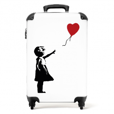 Koffer - Meisje met rode ballon op witte achtergrond